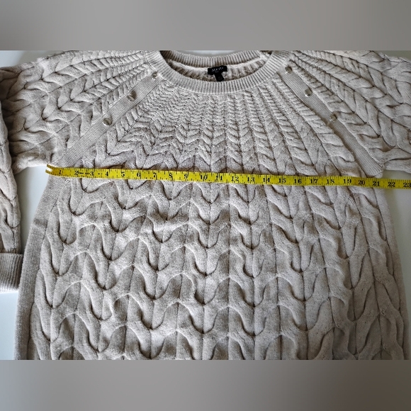 Talbots Cotton Wool Blend Cable Knit Sweater Natural Tan Silver Buttons - Picture 13 of 15
